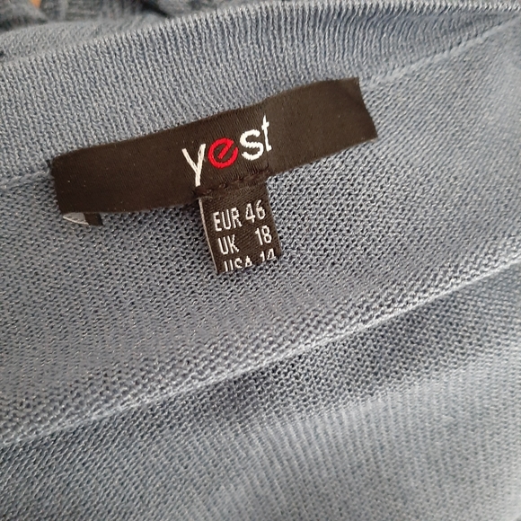 🍒 YEST Tropical Palm Leaf Print Open Front Long Light Knit Cardigan Blue Sz 14 - Picture 8 of 8